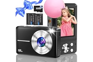NSOELA Macchina Fotografica Digitale con Scheda da 32GB, 1080P Macchina Fotografica Compatta 44MP Fotocamera con Zoom Digitale 16X e 2 Batterie per adolescenti, principianti, ragazzi (Nero)