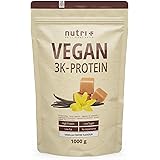 Nutri + Proteine Vegane in Polvere Vaniglia e Caramella Mou 1kg 80% di Proteina 3k a più Componenti Senza Lattosio Low Sugar 