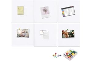 Yoillione Tablero de Corcho Autoadhesivo, 30x30 cm, 6 Piezas de Tableros de Fieltro Cuadrados, Tablones de Anuncios con 30 Chinchetas para Oficina