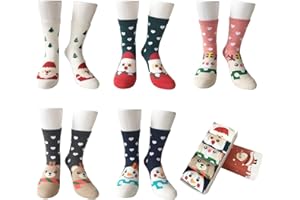 LIKERAINY Dame Fille Chaussettes Modèle Animal de Dessin Animéde Noël en Coton 3D Imprimé Motif Père Noël et Rudolph Renne 5 Paires