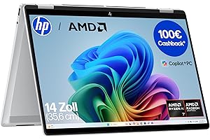 ‎HP HP OmniBook X Flip 2in1 Next Gen AI Laptop | AMD Ryzen AI 7 350 (8C) | dedizierte NPU für KI | 50 NPU Tops | Copilot+ PC | 14" WUXGA 1920x1200 Touchscreen | 16GB | 512GB SSD | Win11 | QWERTZ | Silber