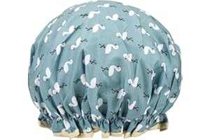 MELTU 1 Pack Shower Cap for Women, Oil-proof Caps, Double Layers Waterproof Reusable Bath Caps With Ruffled Edge Covering for Girls, Women, Ladies, Kids (Blue Bird)