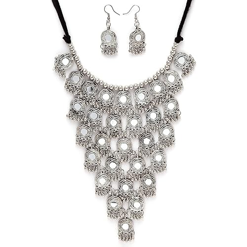 Shining Diva Fashion Latest Stylish Traditional Oxidised Silver Necklace Jewellery Set for Women (13115s)