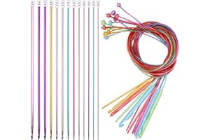 ‎COOPAY Coopay Tunesische Häkelnadel Set, 12 Stück Bunt Tunesisch Häkelnadeln mit Seil und 11 Stück Aluminium Tunesische Stricknadeln Häkeln, Leicht Tunesische Häkelnadelset für Anfänger, Afghan Häkelnadeln