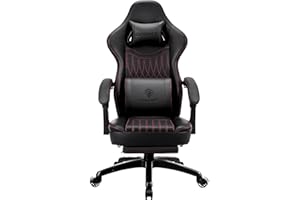 Dowinx Gaming Chair with Spring Cushion,Racing Gamer Chair with Massage Lumbar Support, Ergonomic Gaming Armchair with Footrest Office Chair PU Leather Black