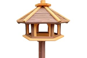 DACKO-WOOD ANETA DACKO Mangeoire à oiseaux, avec support, en bois, résistante aux intempéries, à poser pour le jardin, le balcon, marron et jaune