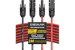 ENERNOVA Câble Solaire 4mm²/6mm², Câble Solaire d'extension 1/2/3/5/10/15/20M, IP68 Rallonge de Câble Solaire, Câble Photovoltaïque avec Connecteurs Mâles et Femelles pour Panneau Solaire(4mm² 2M)