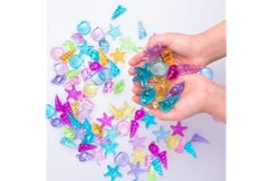 NLR FUN NLR [95piezas 500g] Colorido acrílico Concha de mar/Concha/Estrella de mar Juego de Gemas de Animales Marinos, Vacaciones en la Playa | de Buceo en Piscina | de búsqueda del Tesoro Favor de Fiesta