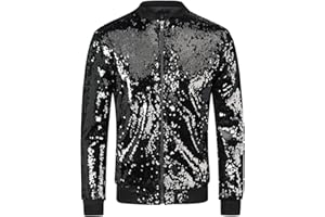 YFFUSHI Femme Veste Ajustée Brillant Manches Longues à Glissière et Paillettes Encapuchonné Métallique Bomber Veste fête