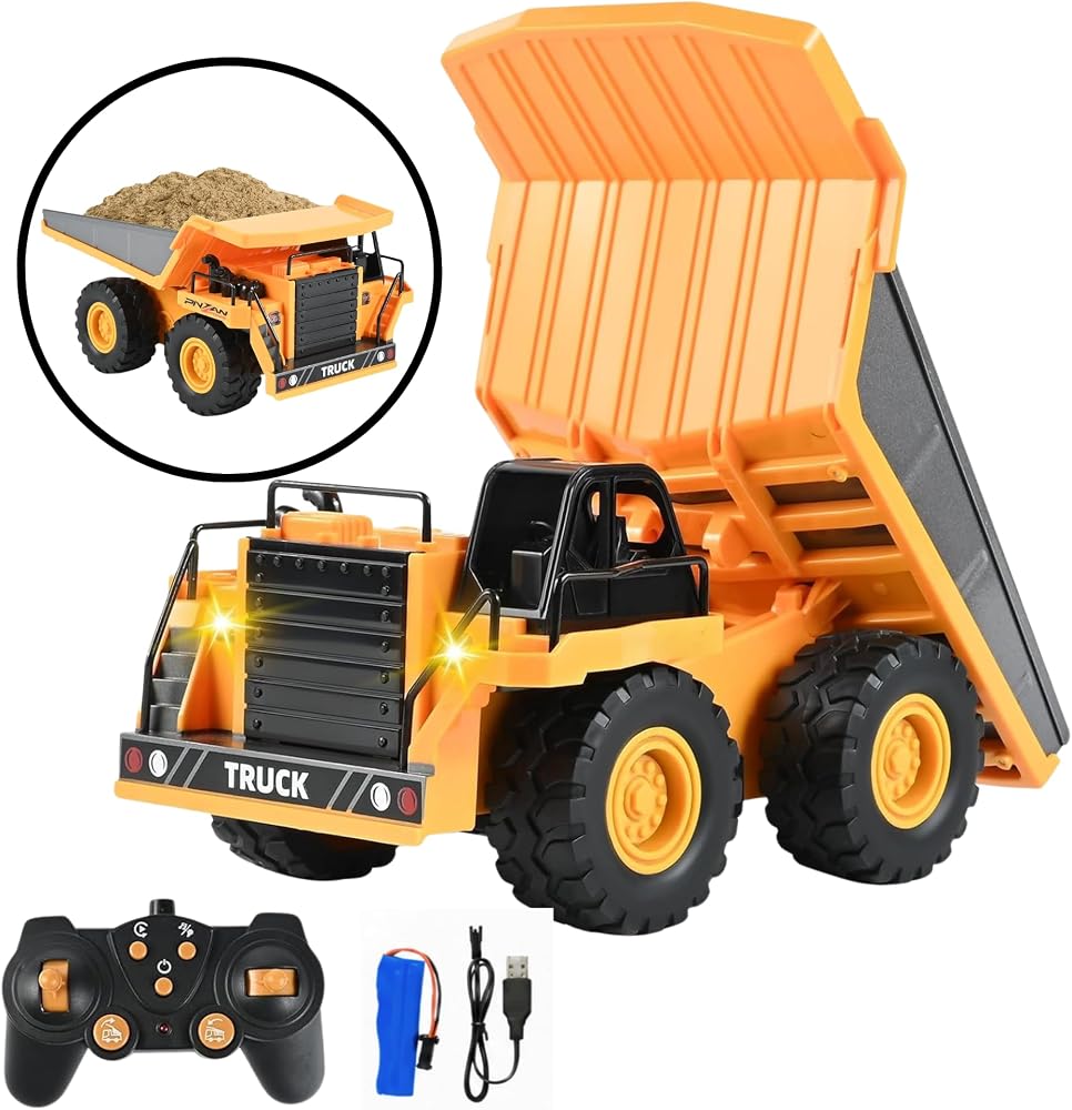 Oyuncak Uzaktan Kumandalı 4x4 Metal Kasa Damperli Kamyon Şarjlı RC İş Makinesi Işıklı Sesli Oyuncak 21 CM