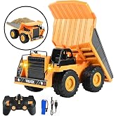 Oyuncak Uzaktan Kumandalı 4x4 Metal Kasa Damperli Kamyon Şarjlı RC İş Makinesi Işıklı Sesli Oyuncak 21 CM