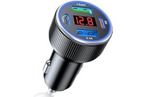 AGEK USB C Car Charger Adapter, 78W 4 Port Metal Car USB Charger with Voltmeter Dual USB C Car Phone Charger Cigarette Lighter USB Charger Fast Charge for iPhone 16/15/14/13/12, Samsung Galaxy, iPad