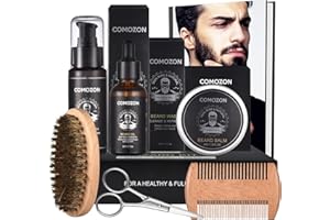 Kit Barba Uomo comozon Naturale Set Barba Uomo Regalo con Balsamo Barba, Olio Barba, Shampoo Barba, Regola Barba, Pettine Barba, Spazzola Barba