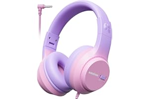 awatrue Auriculares Niños, 74/85/94dB Volumen Seguro, Sonido Estéreo, Plegable, 3,5 mm Jack Over Ear Auriculares Niña para iPad, Tabletas, La Escuela, de Viaje (Morado Rosáceo)