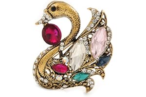 Avalaya Vintage Inspired Multicoloured Swan Brooch in Aged Gold Tone Metal - 45mm L
