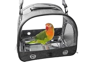 Asfrode Borsa per il trasporto con asta e vassoio in acciaio inox, leggera, per il trasporto di uccelli, per pappagalli, pappagalli, parrocchetti