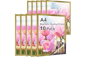 Gocoffun Magnetischer Schilderhalter, A4, selbstklebend, magnetisch, wasserdicht, transparent, für Zuhause, Schule, Geschäft, Notizen, Bild, 10 Stück (Gold)