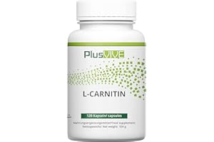 Plusvive L-Carnitin 120 Kapseln, hochdosiert mit 500 mg L-Carnitin pro Kapsel, laborgeprüft und vegan