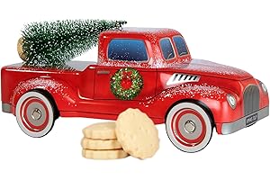 THE SILVER CRANE CO. Christmas Truck with Tree Biscuits Tin - Traditional Scottish Shortbread Biscuit Gift Set, Festive Filled Tins of Biscuits, Novelty Christmas Gifts - Luxury Biscuit Gift Sets for Women & Men