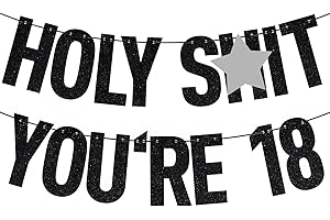 ONEHOUS 18th Birthday Decorations for Him Her, Black Glitter 18 Banner, Time to Adult/Happy 18th Birthdays/Cheers to 18 Years, Funny 18ths Birthday Party Decorations Supplies Boys Girls