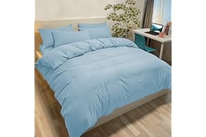 Poligino Fundas Nórdicas Cama 90 Microfibra Juego de Funda de Edredón 155x200 cm, 1 Fundas de Almohada 50 x 80 cm Azul Claro