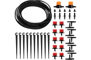 VooGenzek 43 Pezzi 4/6 mm Kit Irrigazione a Goccia, 5m Tubo Irrigazione, Kit fai da te Sistemi di Irrigazione, con Giunti a Barbe Dritte, Connettori a T, Tappi Terminali, per Aiuola