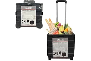 KOMBO - Carrello Trolley Pieghevole Portatutto con Ruote e Manico Telescopico Estensibile 38x83,5x33 cm – Box in Plastica Rigida Richiudibile