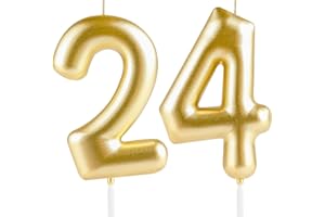 Hongplus Metallic Gold Number 24 Birthday Candle Cake Candles,Happy 24th Candles Cake Topper Decorations for Women Men Birthday Anniversary Wedding Party