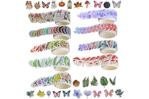 UGBO Zestaw taśm Washi do maskowania, dekoracyjna taśma klejąca w stylu vintage, kolorowe płatki kwiatów, grzyby do majsterkowania, scrapbookingu, dzienników, planerów, 9 rolek