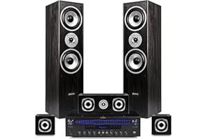 SKYTRONIC Fenton 5.0 Home Theatre Surround Sound System with Amplifier, Bluetooth, Optical TV Input, Mic & Karaoke, 1150W, Complete Hi-Fi Speaker Package, Cables Included, Black