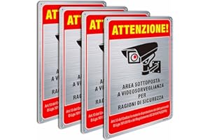 Ashoaza Cartello Area Videosorvegliata Alluminio con Avviso GDPR, 4 Pz Cartelli area Videosorveglianza, 20x30cm, con 4 Fori Preforati, Impermeabile, per Casa e Negozio, Interno ed Esterno