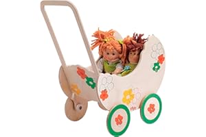 Dida - Carrozzina Fiore in Legno per Bambole: La Perfetta Combinazione di Giochi Montessori e Stile Naturale!