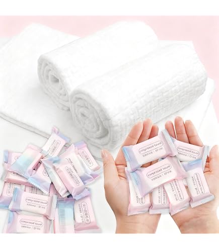 200 Serviettes Compressées En Coton - Ultra Absorbantes, Douces Pour La Peau, Emballées Individuellement - Idéal Voyage, Camping, Sport - 10