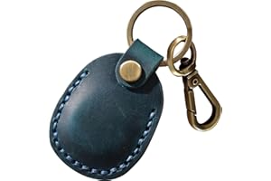 BOTTLE BEAT Genuine Leather AirTag Case Cover with Full Coverage Protection - Anti-Fall, Scratch-Proof, Secure-Fit AirTag Keyring, AirTag Holder for Pet Collar, Luggage - Retro Design AirTag Accessories (Blue)