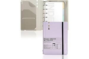 ‎CAGIE CAGIE Ringbuch A7 Nachfüllbar Binder 6 Ring Notizbuch mit Register Loses Blatt Diary mit Taschen A7 Nachfüllpackung mit quadratischem Lineal, Daily¨ Seite, 4.13 x 5.71 In, Hell Violett