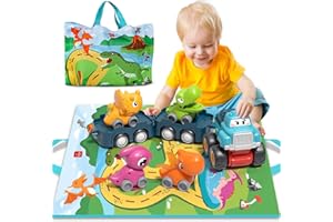 SOGAWEBB Baby Toy for 1 2 3 Year Old Boy Girls, 8 IN 1 Dinosaur Toys for Boys, Toddler Toys Car 1-3 Year Olds Boys Girl Gifts, Friction Powered Truck with Carry Bag