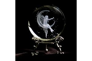 VSKIKRIS 5,8 cm Mondfee Kristallkugel mit Ständer 3D Lasergravur Fee Mond Figur 3D Dekorativ Quarz Glaskugel Tisch Briefbeschwerer Home Decor Handwerk