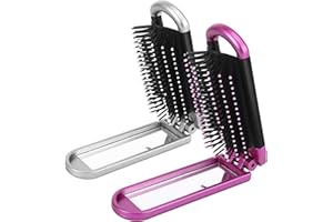 Xialvyu 2 Stück Faltbare Haarbürste mit Spiegel, Tragbare Mini Klapp Haarkamm, Reise Haarbürste, Kompakt Haarmassagekamm für Frauen und Mädchen (2 Farben)(Silber,Lila)