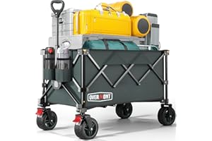 Overmont Carro Plegable para Festivales, Capacidad de 150 kg, para Camping, Playa, jardín, Picnic, Compras, Carrito Resistente con Mango Ajustable, Ruedas y Freno Todo Terreno