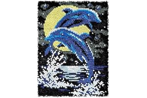 ROCKY&CHAO Lot de tapis à crochet à nouer - Kit de fabrication de tapis pour adultes et enfants - Kit de broderie au point de croix - 60 x 40 cm (paire de dauphins)