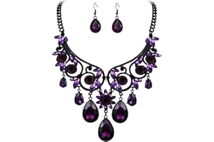 Clearine Halloween Jewellery Tribal Ethnic Style Chunky Crystal Statement Necklace Dangle Earrings Set for Women, Statement Costume Jewellery Set, Wedding Bridal Set