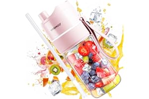 VIVIDMOO Tragbarer Mixer für Smoothies und Shakes, Tragbarer Persönlicher 475mL Mixer Smoothie Maker - USB Wiederaufladbarer 5000mAh Mini-Mixer mit 10 Klingen für Saft, Babynahrung, Reisen, BPA-Free(Rosa)