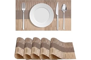 Wisebom Zestaw 6 amerykańskich podkładek zmywalnych podkładek śniadaniowych łatwe do czyszczenia antypoślizgowe odporne na ciepło, idealne na stół kuchenny, 45 x 30 cm (złoty szary)