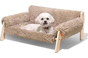 MEWOOFUN Divano Rialzato per Gatti in Legno, Robusto e Grande per Interni, Sedia alla Moda Con Coprimaterasso Rimovibile, Può Contenere Fino a 10 kg (Marrone, L)