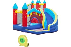 Outsunny Aufblasbare Hüpfburg Spielburg für Indoor & Outdoor Sprungbereich Bällebad mit Rutsche Wasserrutsche mit Transporttasche Flicken für Kinder ab 3 Jahre 290 x 270 x 230 cm