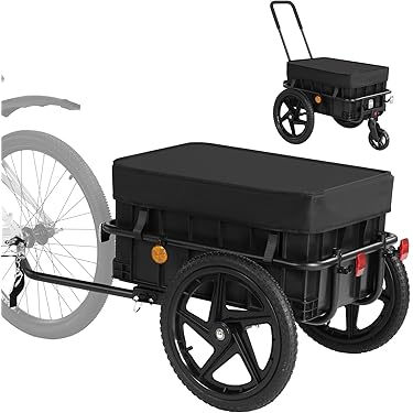 KESSER Fietsaanhanger lastenaanhanger transportaanhanger hoge dissel met koppeling incl. afdekking klapfunctie hoge dissel bijlagen voor fiets transportbox met 120 liter max. 40 kg zwart