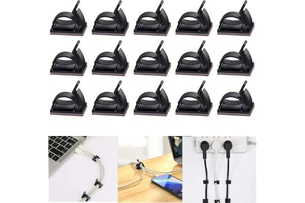 INOVERA (LABEL) 20 Pieces Adjustable Cable Management Clips - Cord Wire Organizer Clip with 3M Adhesive Foam for TV PC USB Charging Cables for Home (Black)