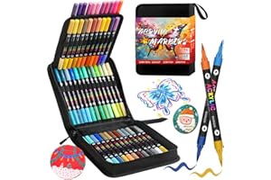 Laconile 48 Acrylstifte Set – Wasserfest, Doppelspitze (feine Spitze/Pinsel, 1-5mm), Multimarker für Steine, Holz, Glas, Keramik in Stofftasche – Acrylic Paint Marker für Künstler & DIY (48 Bag Pack)