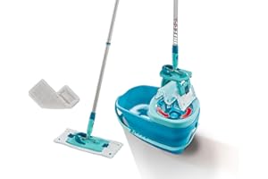 Leifheit Set CLEAN Twist M Ergo Micro Duo und SUPERDUSTER M, Bodenwischer mit 1x Mikrofaser Bezug für alle glatten Böden und Staubbezug, Wischmopp mit Click-System, Mop mit Schleudertechnologie