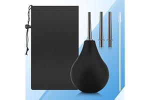 FLAREMORE Enema Douche Bulb Kit 225ml, Reusable Anal Douche Kit, Boilable Vaginal Wash Tool, Easy to Use and Clean, Colon Cleansing Bottle for Women Men with 3 Nozzles,1 Cleaning Brush and Storage Bag-(Black)